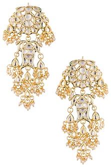 Gold plated kundan and pearl long earrings