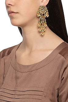 Gold plated kundan and pearl long earrings