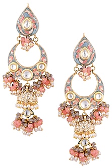 Gold plated cluster beaded long earrings
