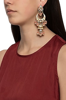 Gold plated cluster beaded long earrings
