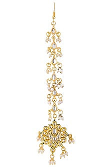 Gold plated kundan and pearl maang tikka
