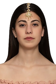 Gold plated kundan and pearl maang tikka