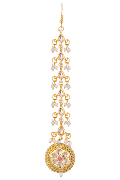 Gold plated kundan drop maangtika