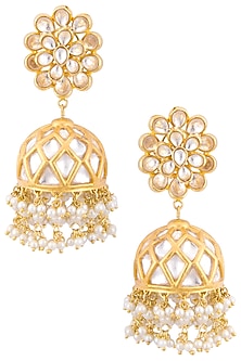 Gold plated floral jhumki earrings