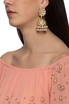 Gold plated floral jhumki earrings