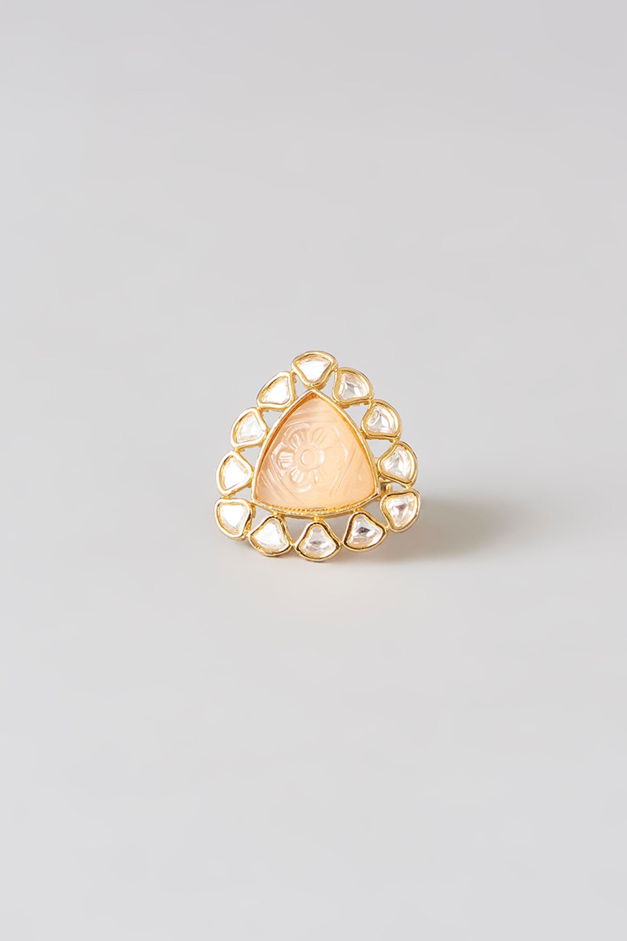 Gold Finish Kundan Polki & Yellow Carved Stone Ring