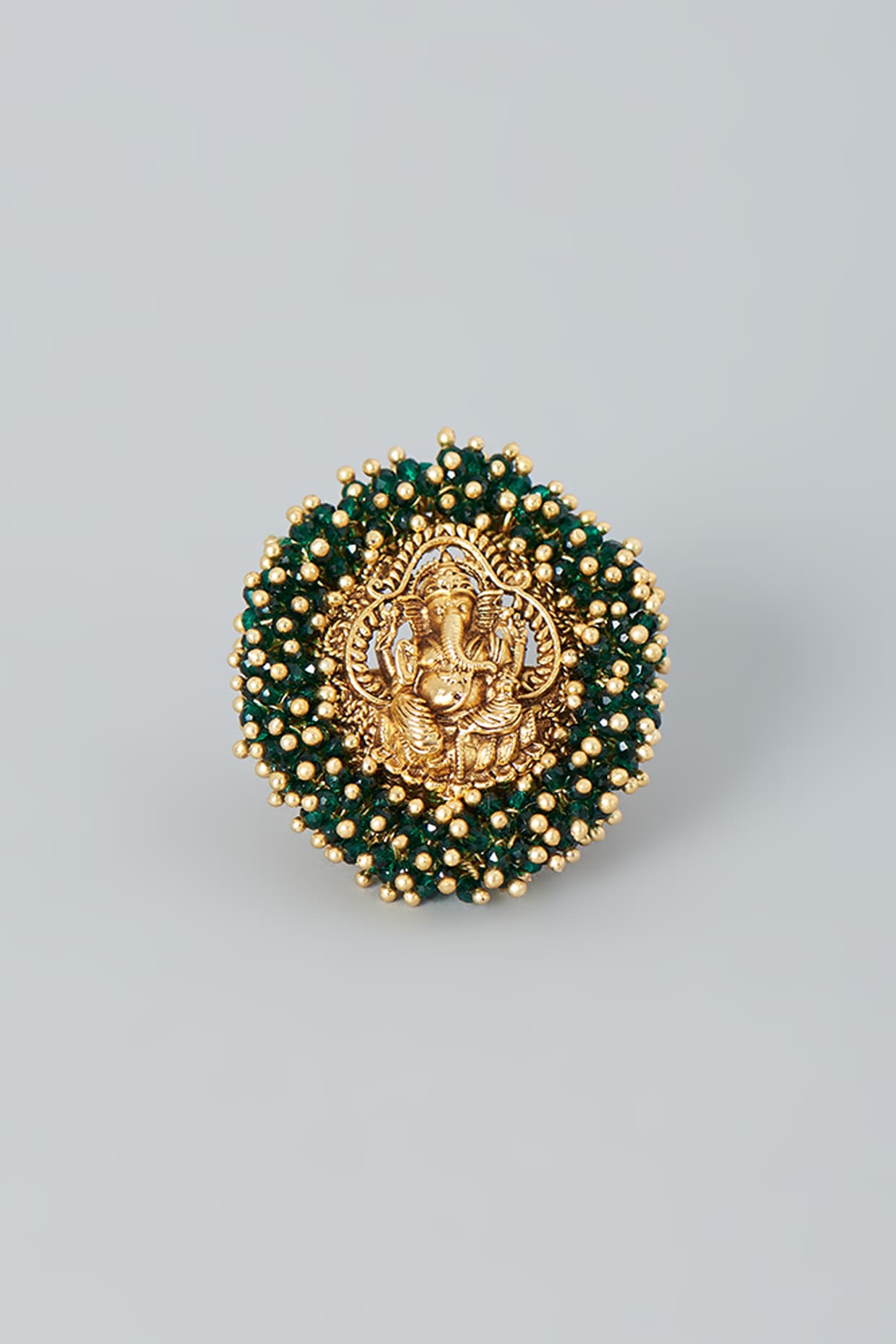 Gold Finish Beaded Ganesha Ring