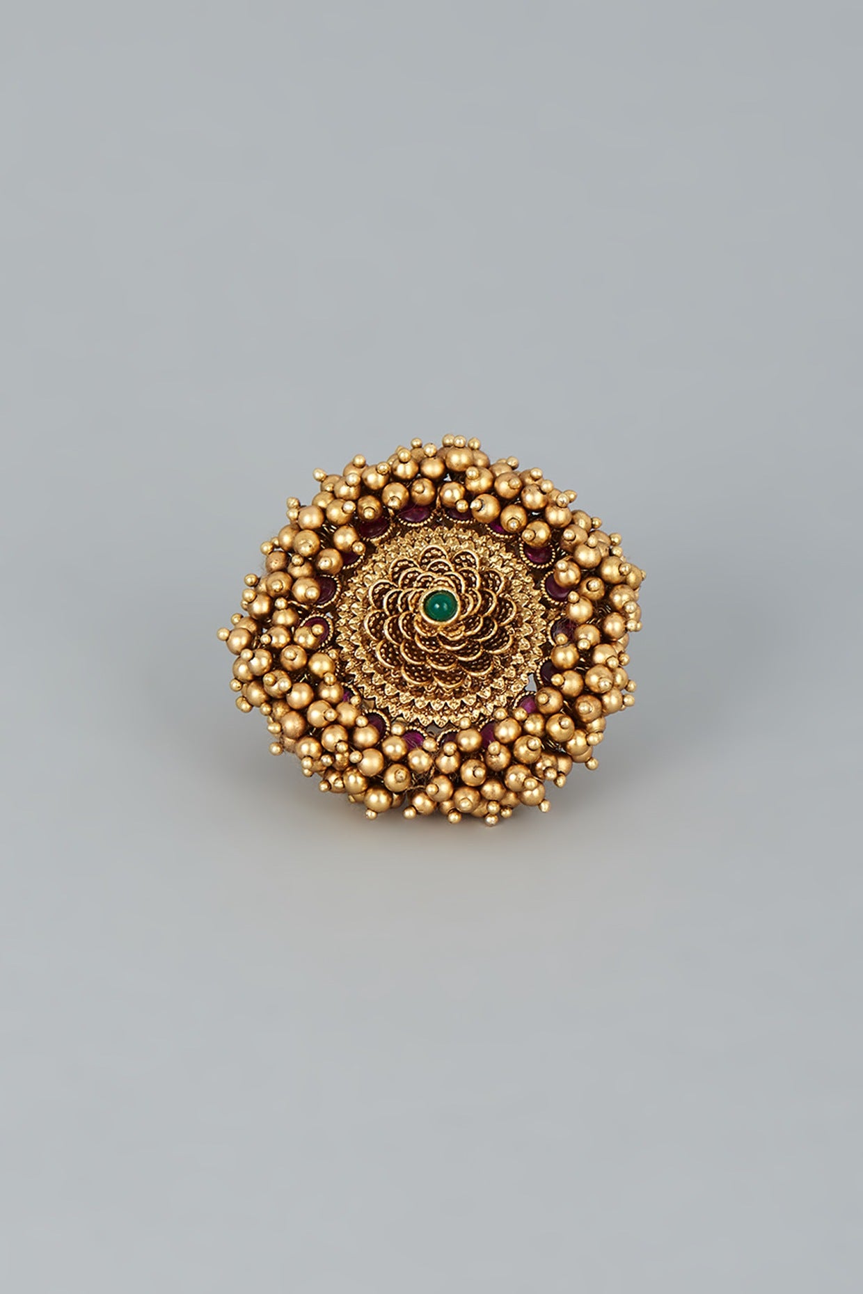 Gold Finish Temple Ring With Golden Beads