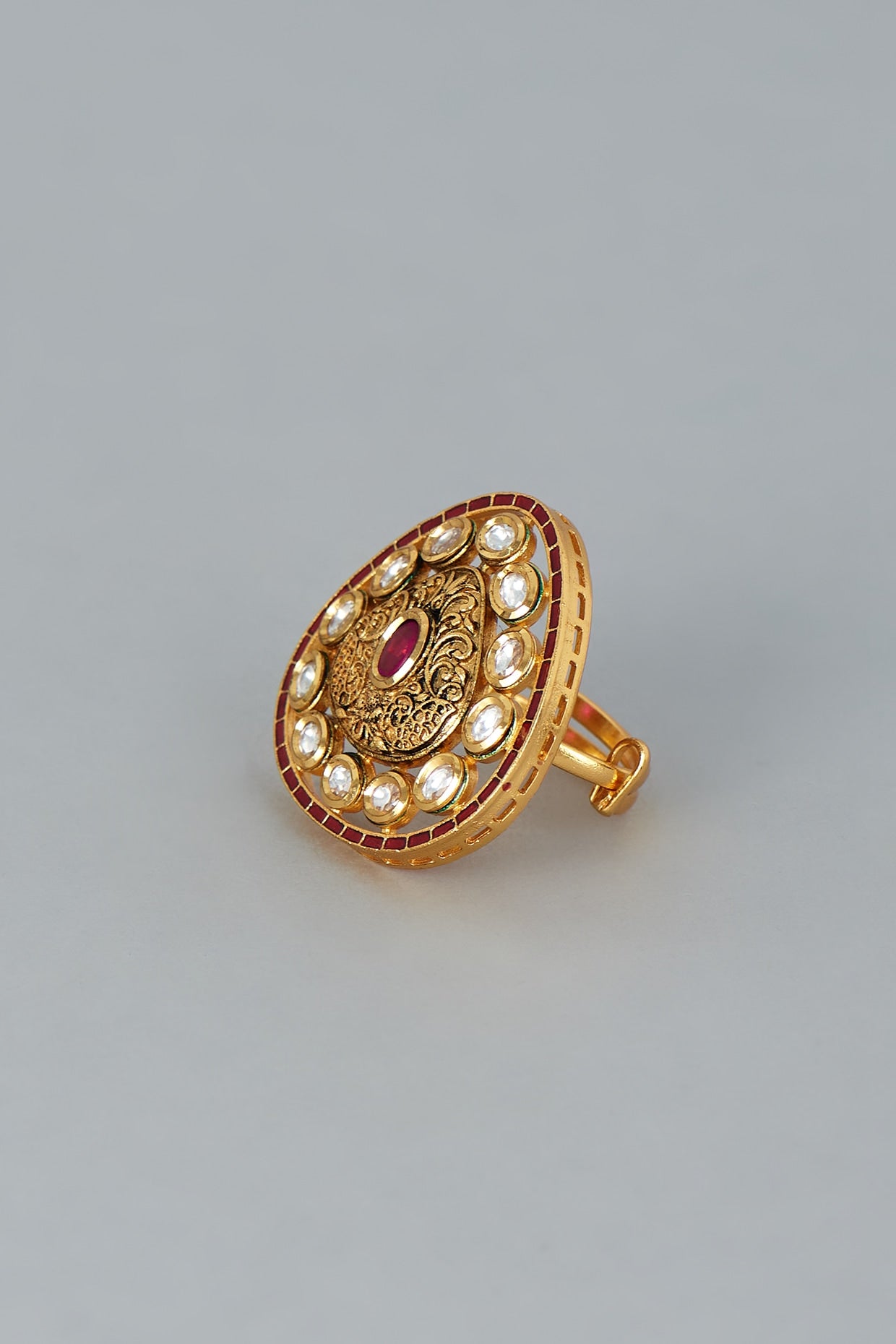 Gold Finish Kundan Polki Ring