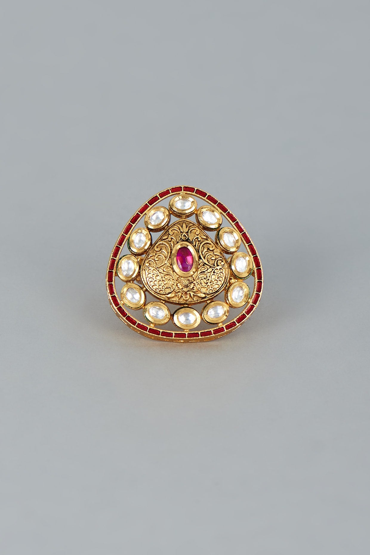 Gold Finish Kundan Polki Ring