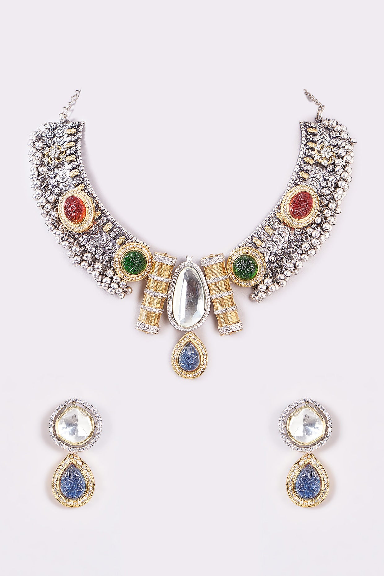 Two-Tone Finish Kundan Polki & Stone Necklace Set