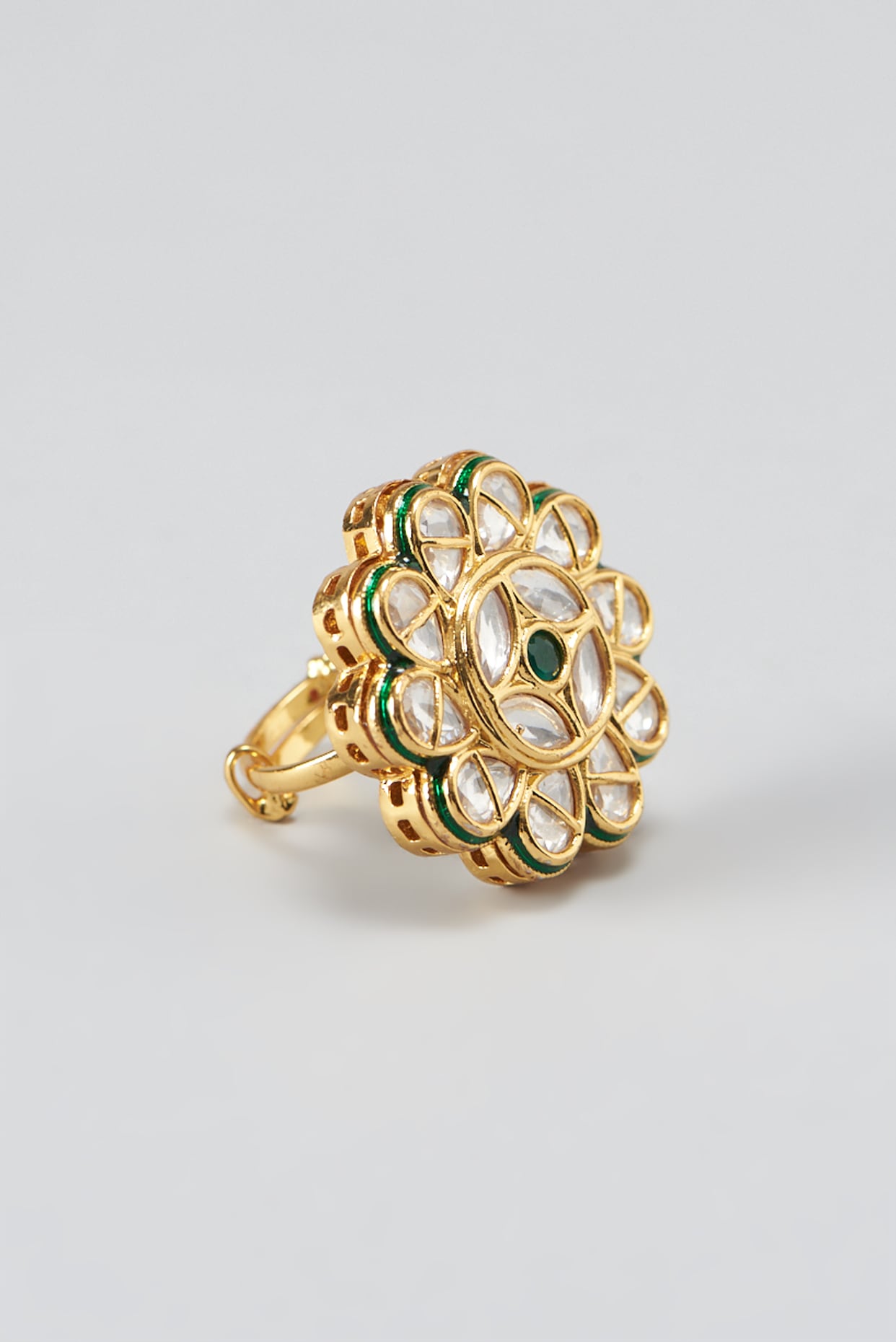 Gold Finish Kundan Polki Ring