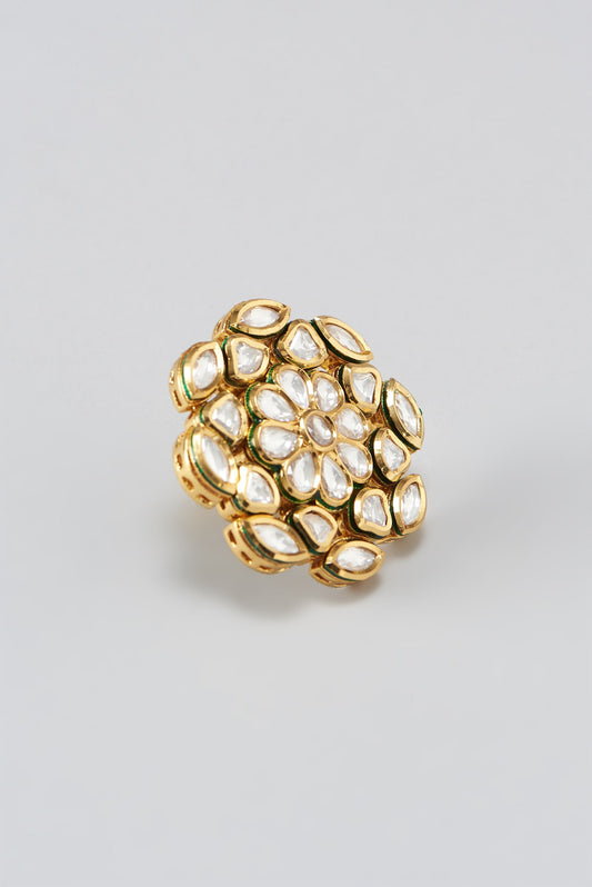 Gold Finish Kundan Polki Ring