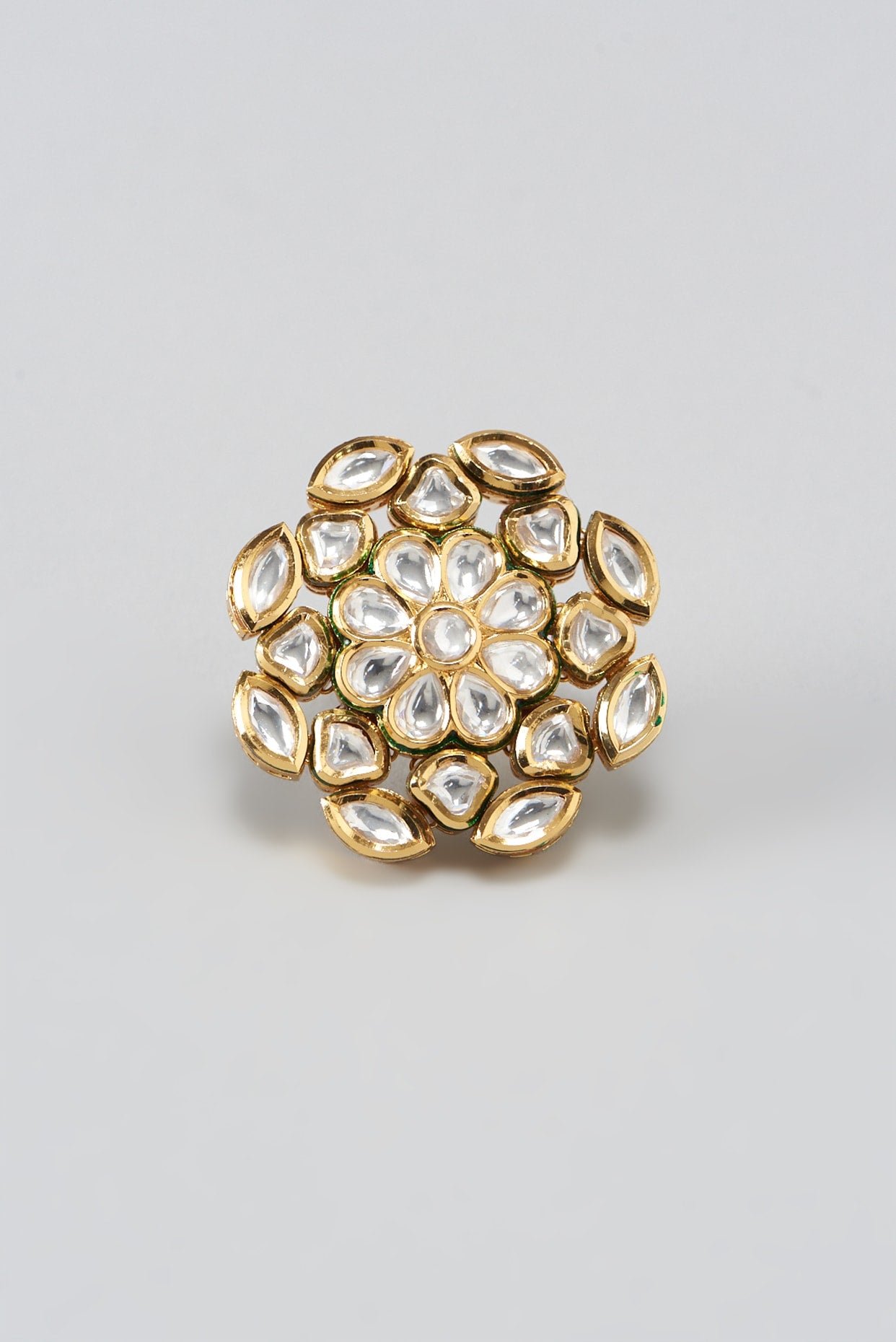 Gold Finish Kundan Polki Ring