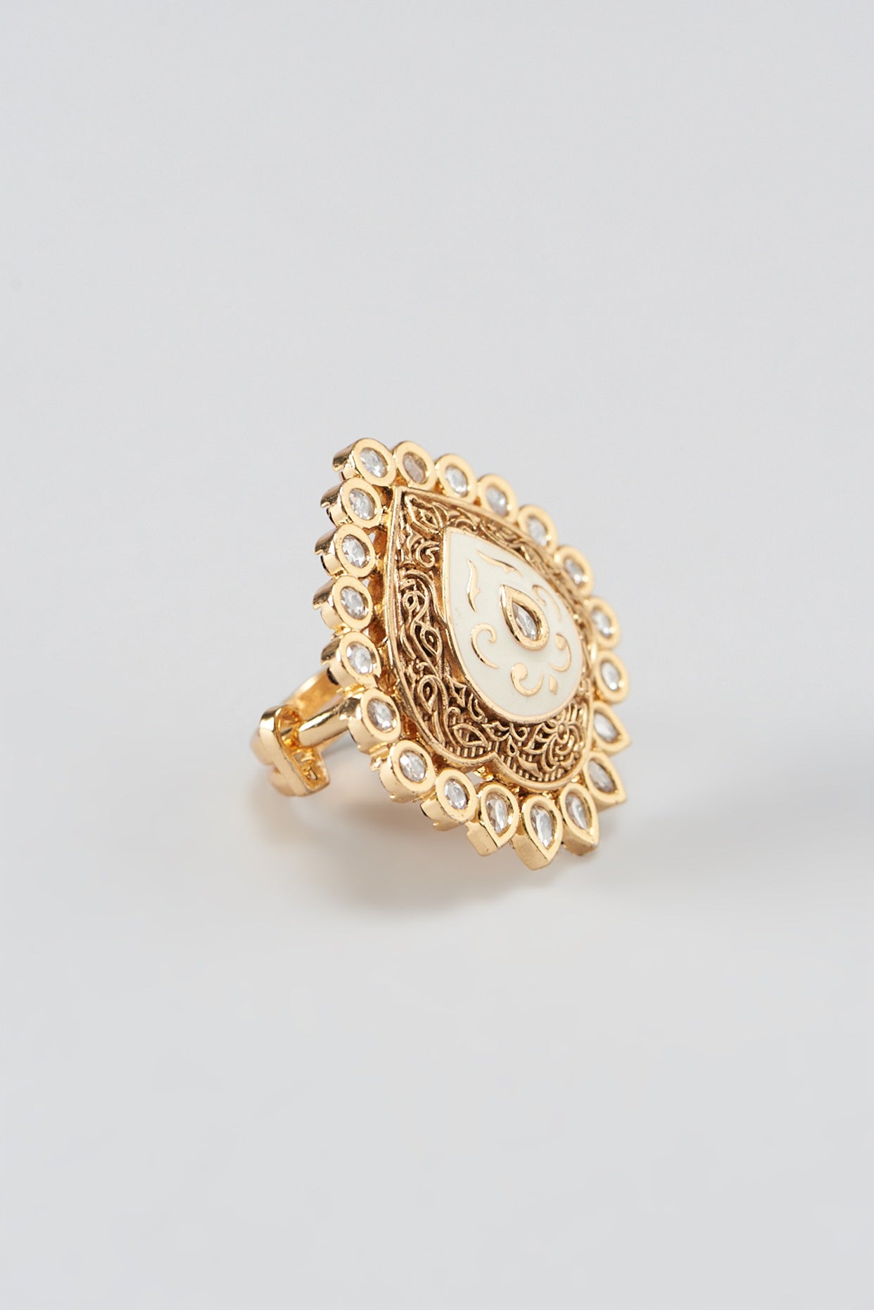 Gold Finish Kundan Polki Ring