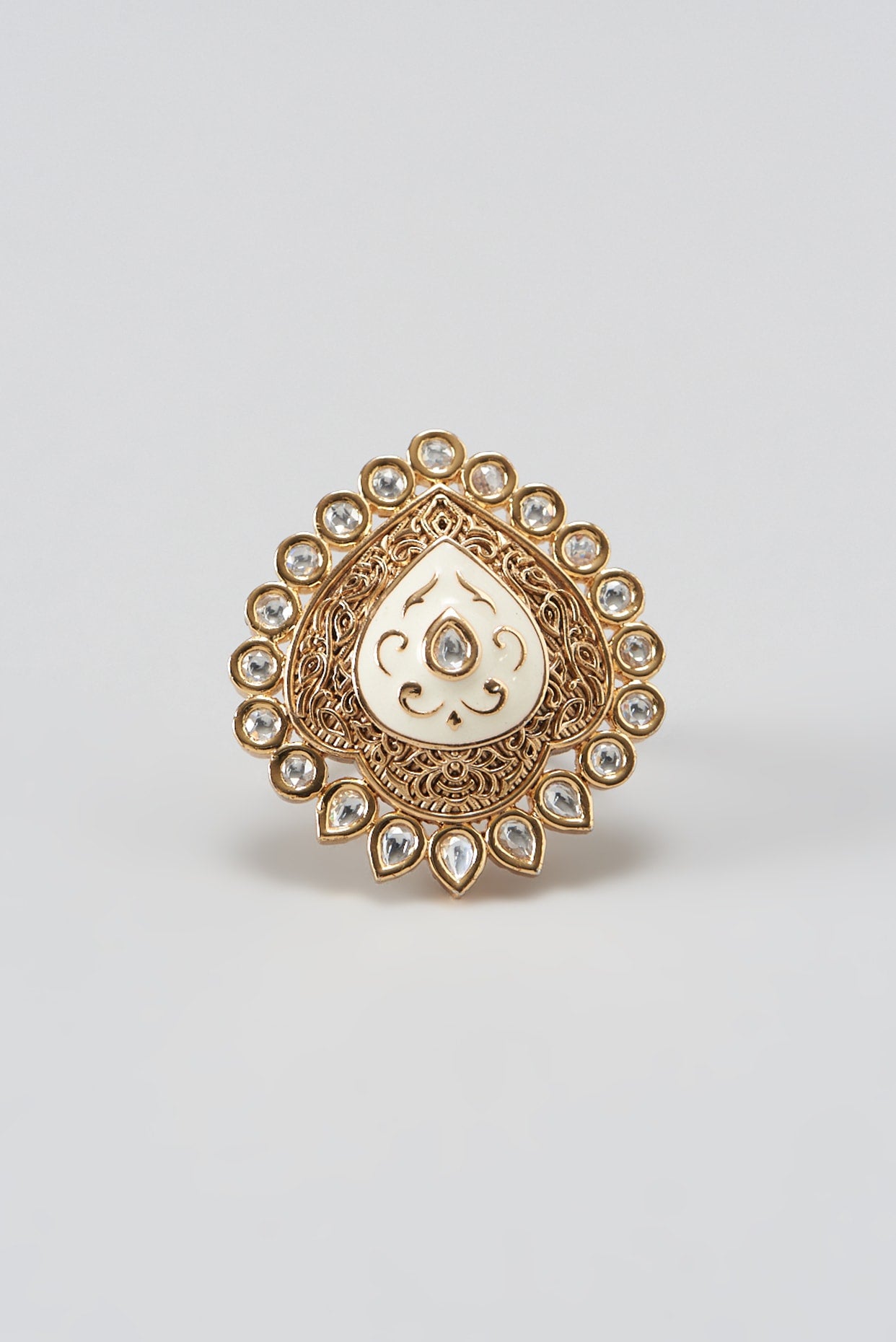 Gold Finish Kundan Polki Ring