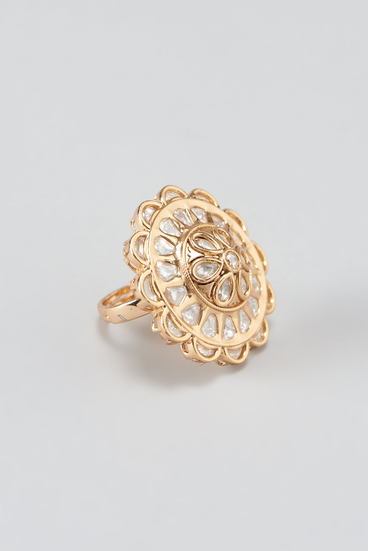 Gold Finish Kundan Polki Ring