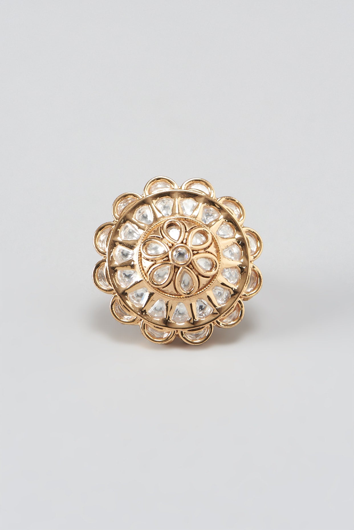 Gold Finish Kundan Polki Ring