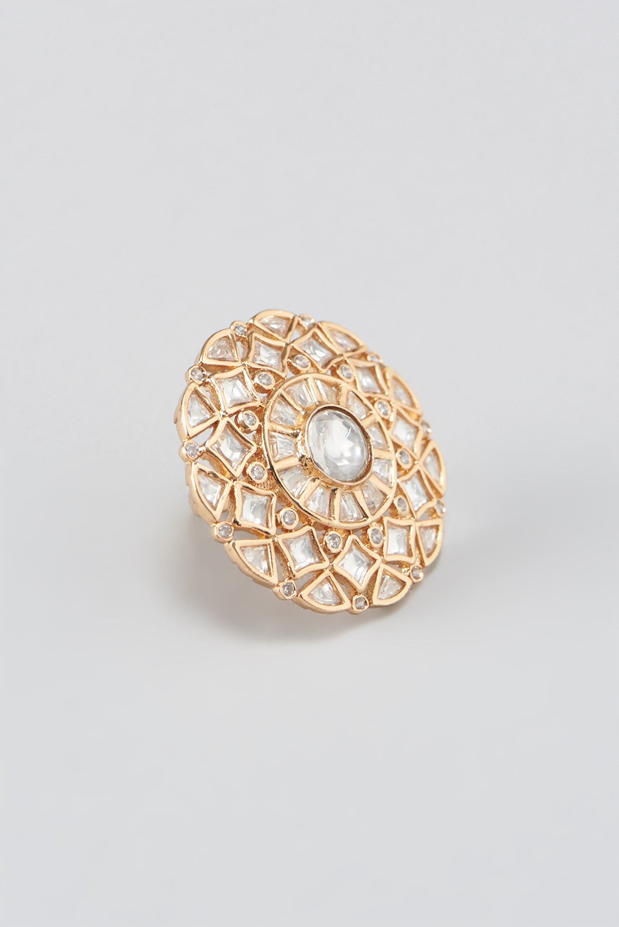 Gold Finish Kundan Polki Ring