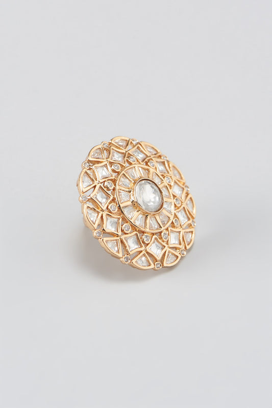 Gold Finish Kundan Polki Ring