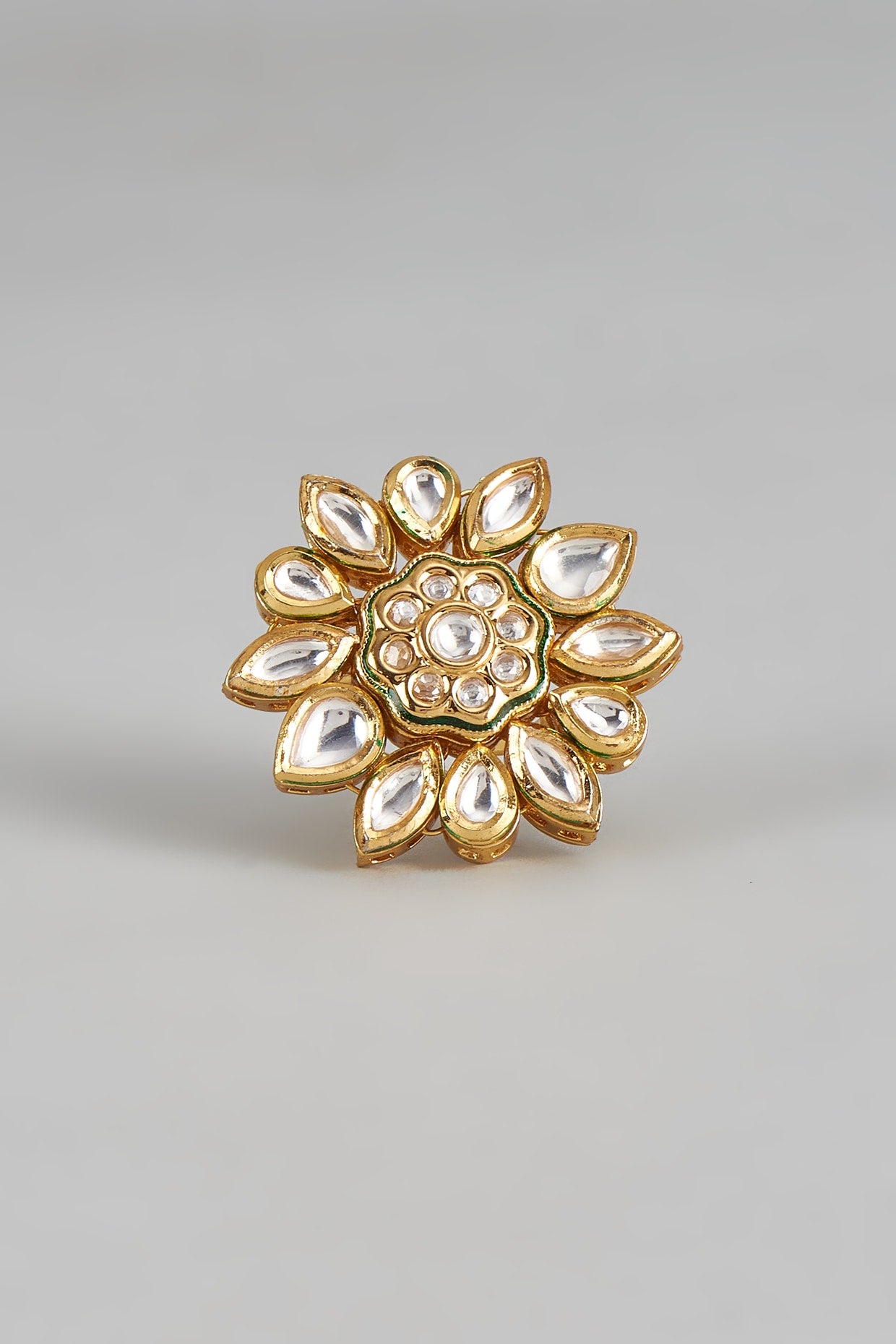 Gold Finish Kundan Polki Floral Ring