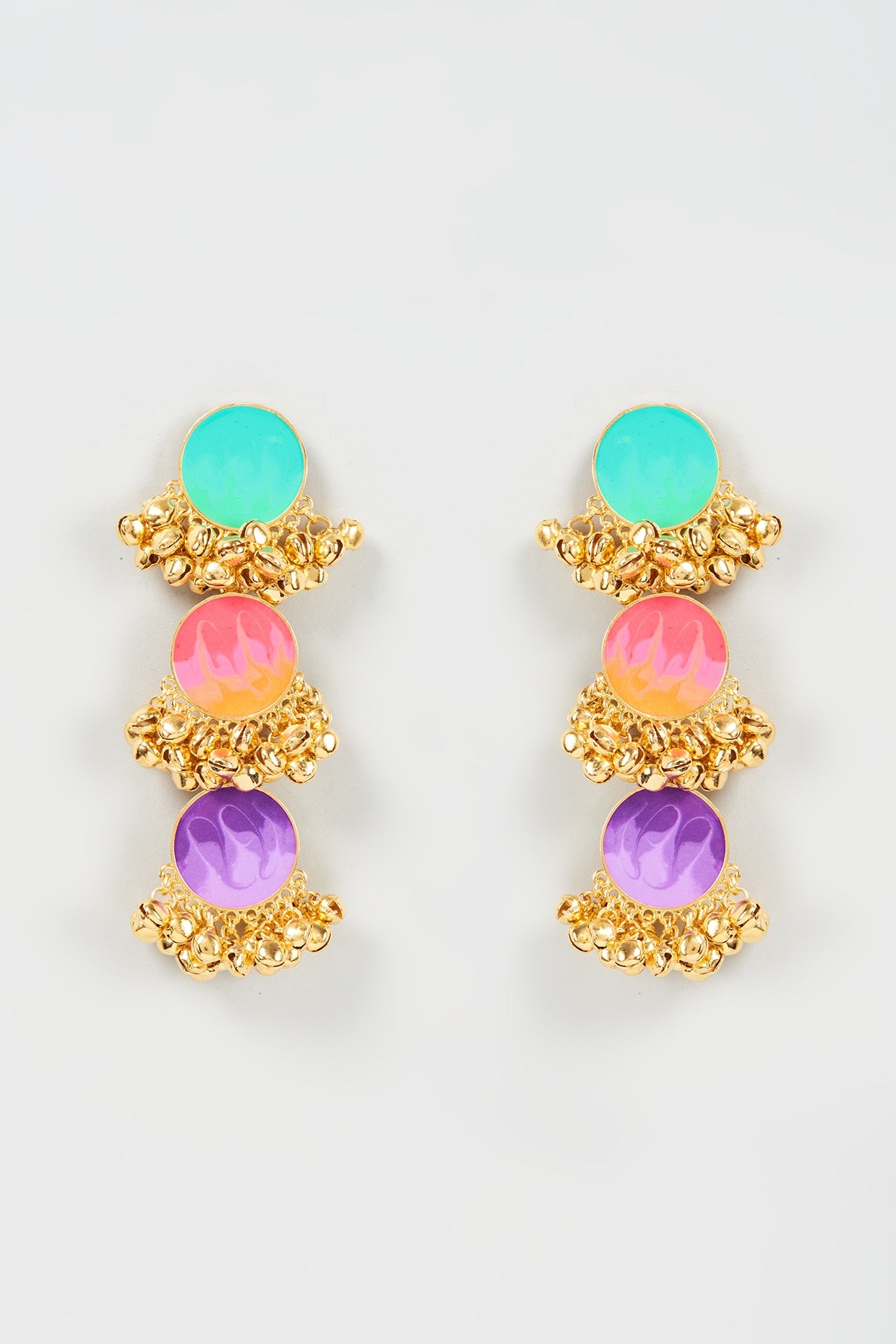 Gold Finish Enameled Dangler Earrings