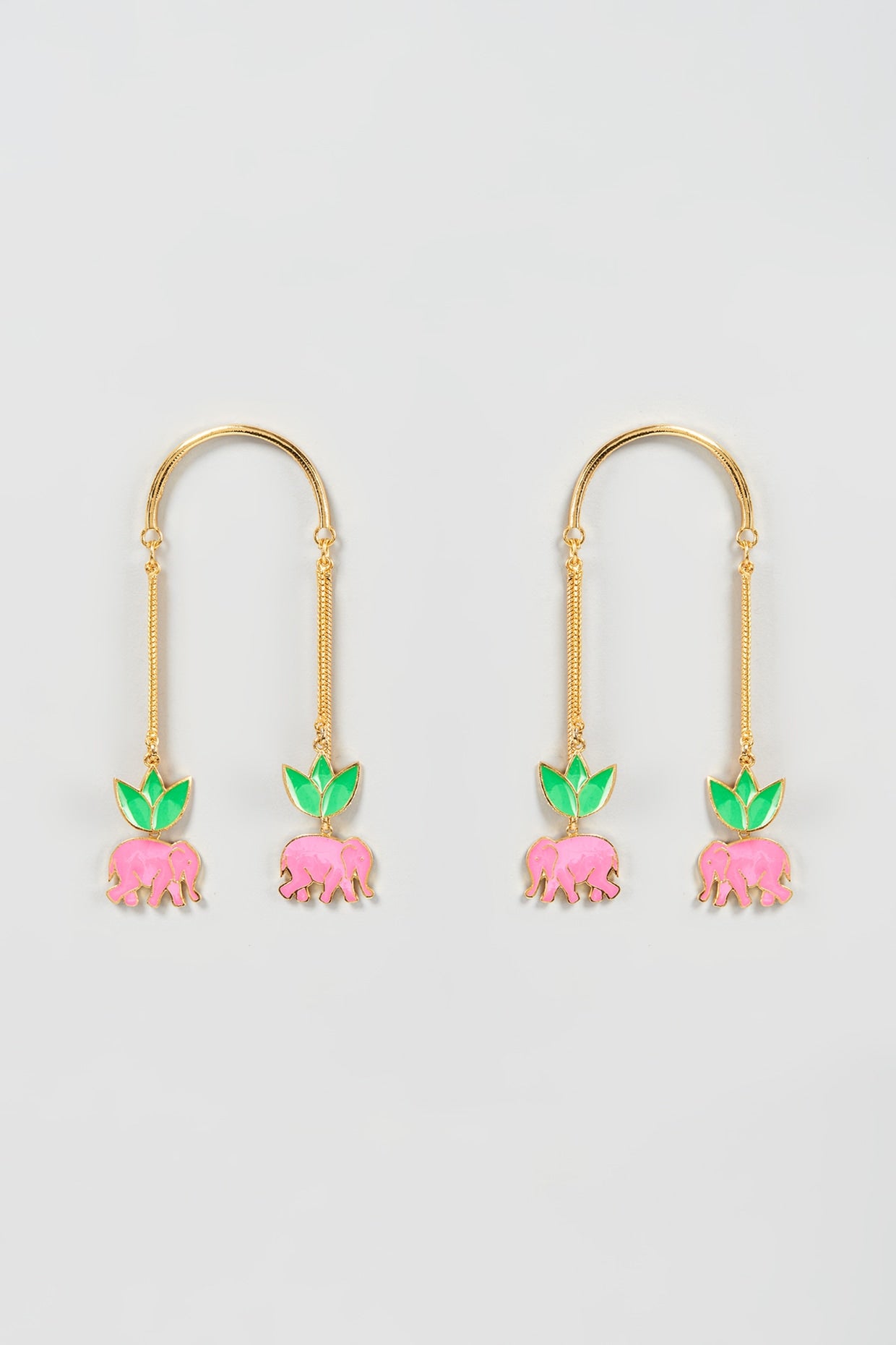 Gold Finish Enameled Dangler Earrings