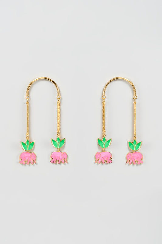 Gold Finish Enameled Dangler Earrings