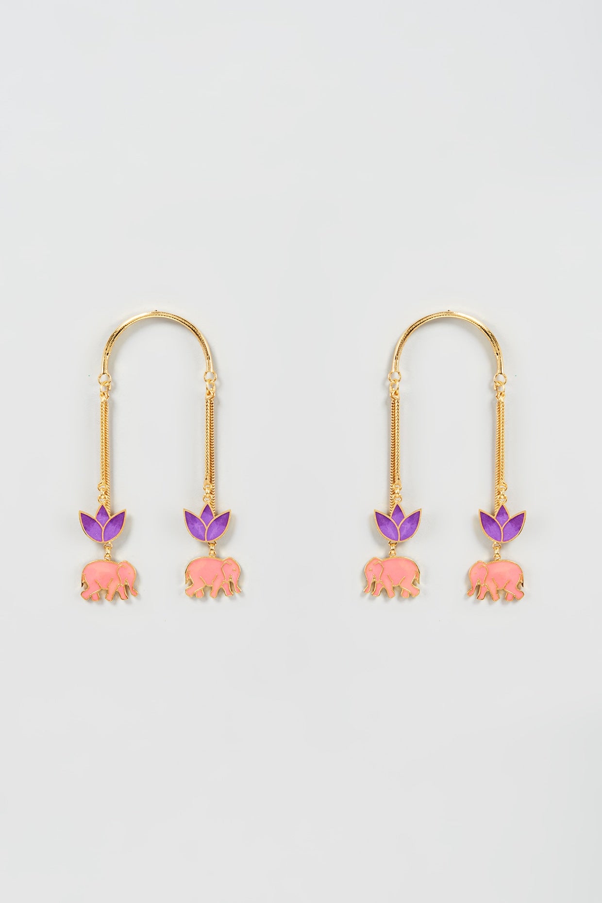 Gold Finish Enameled Dangler Earrings