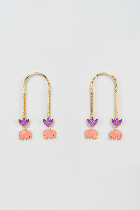 Gold Finish Enameled Dangler Earrings