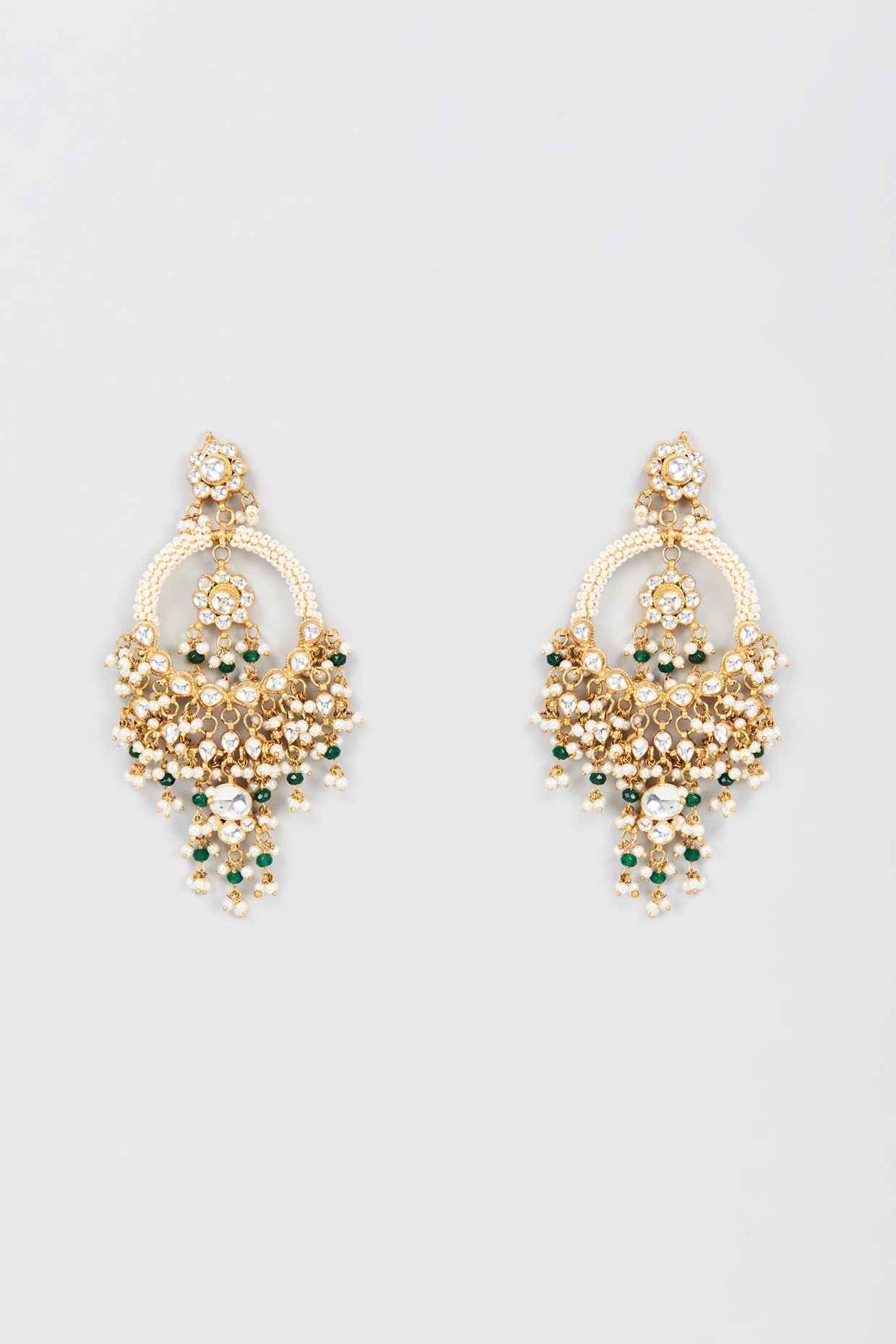 Gold Finish Kundan Polki Chandbali Earrings