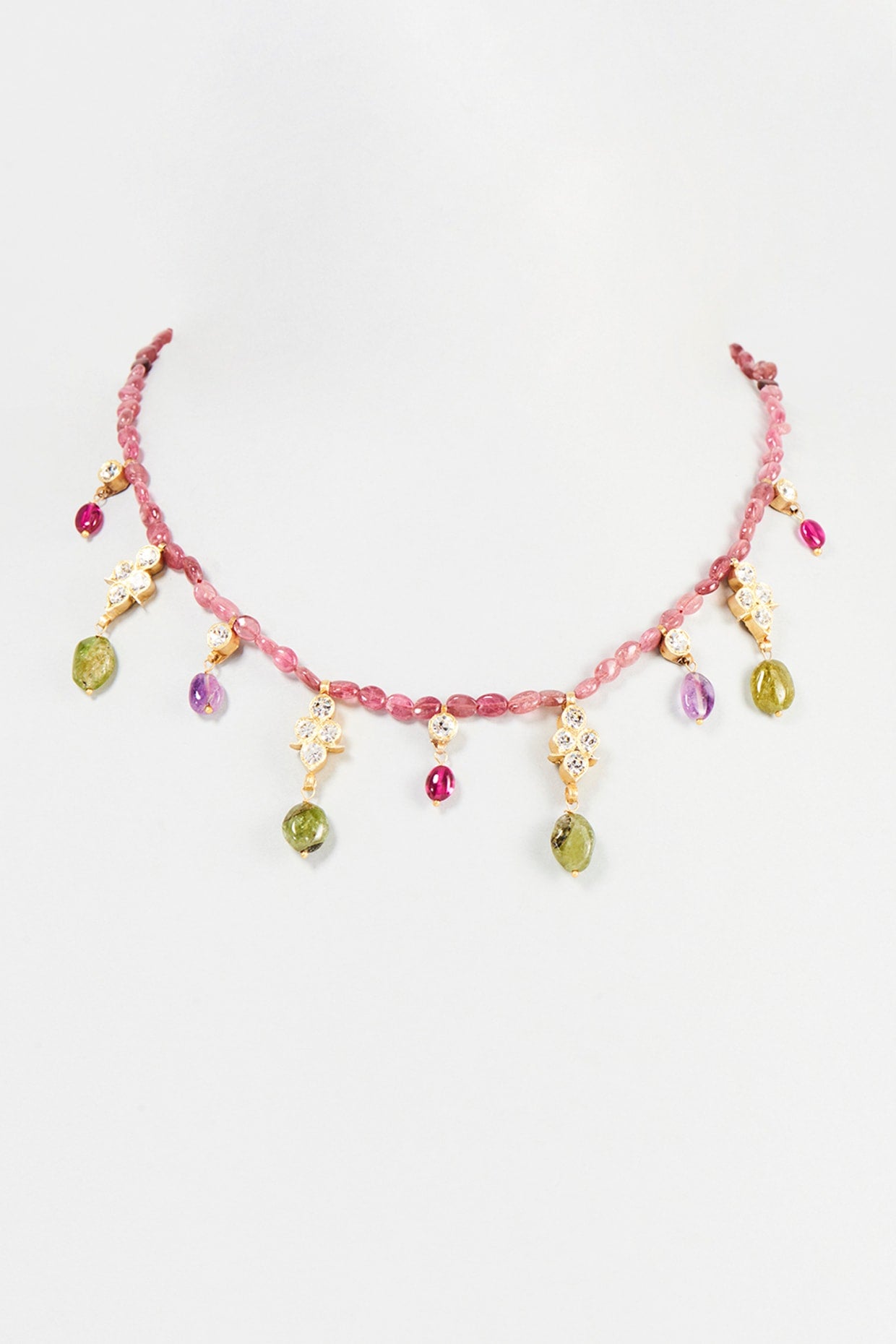 Gold Finish Multi-Colored Semi-Precious Stone Necklace In Sterling Silver