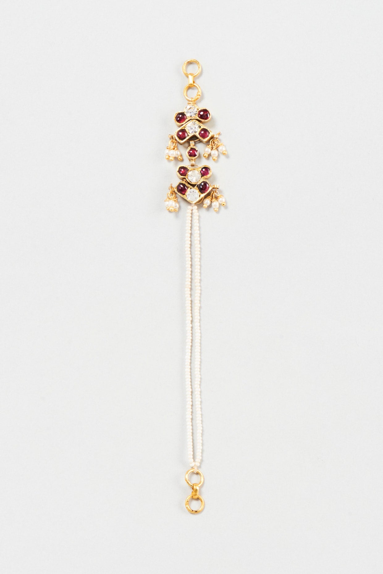 Gold Finish Red Stone Dangler Ear Chains In Sterling Silver