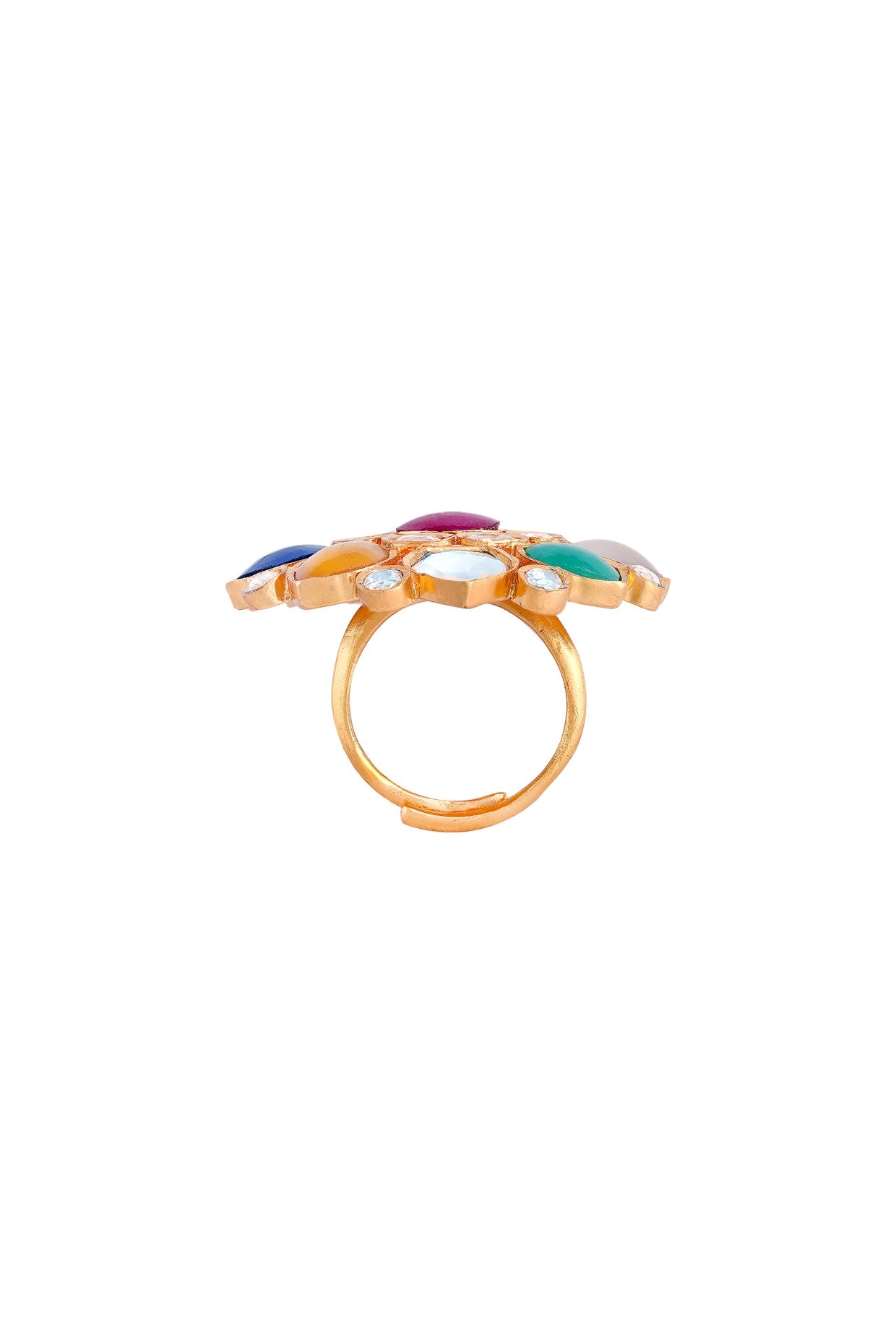 Gold Finish Navratna Stones Ring