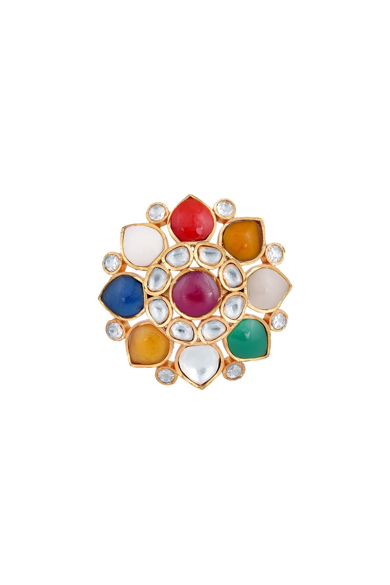 Gold Finish Navratna Stones Ring