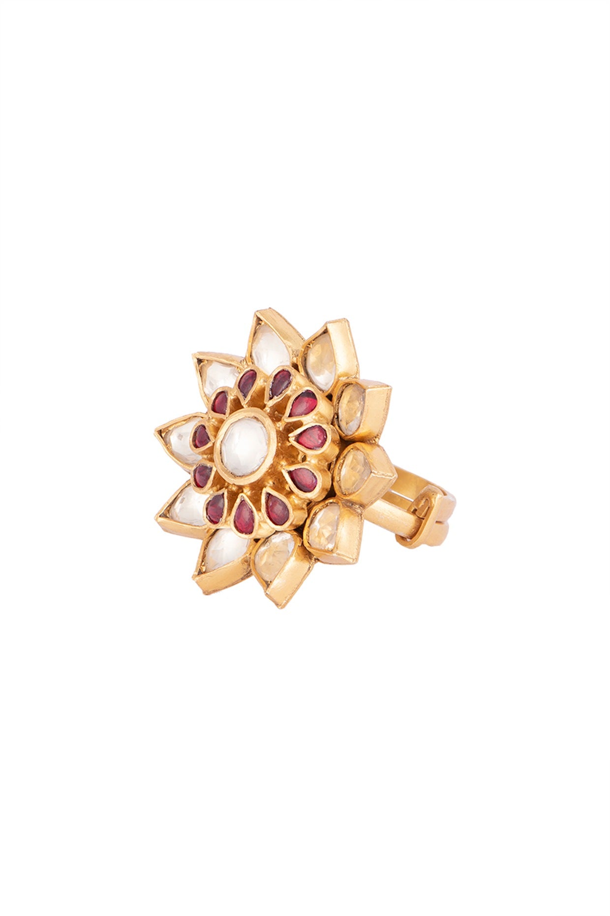 Gold Plated Ruby Stones & Kundan Pushpika Ring