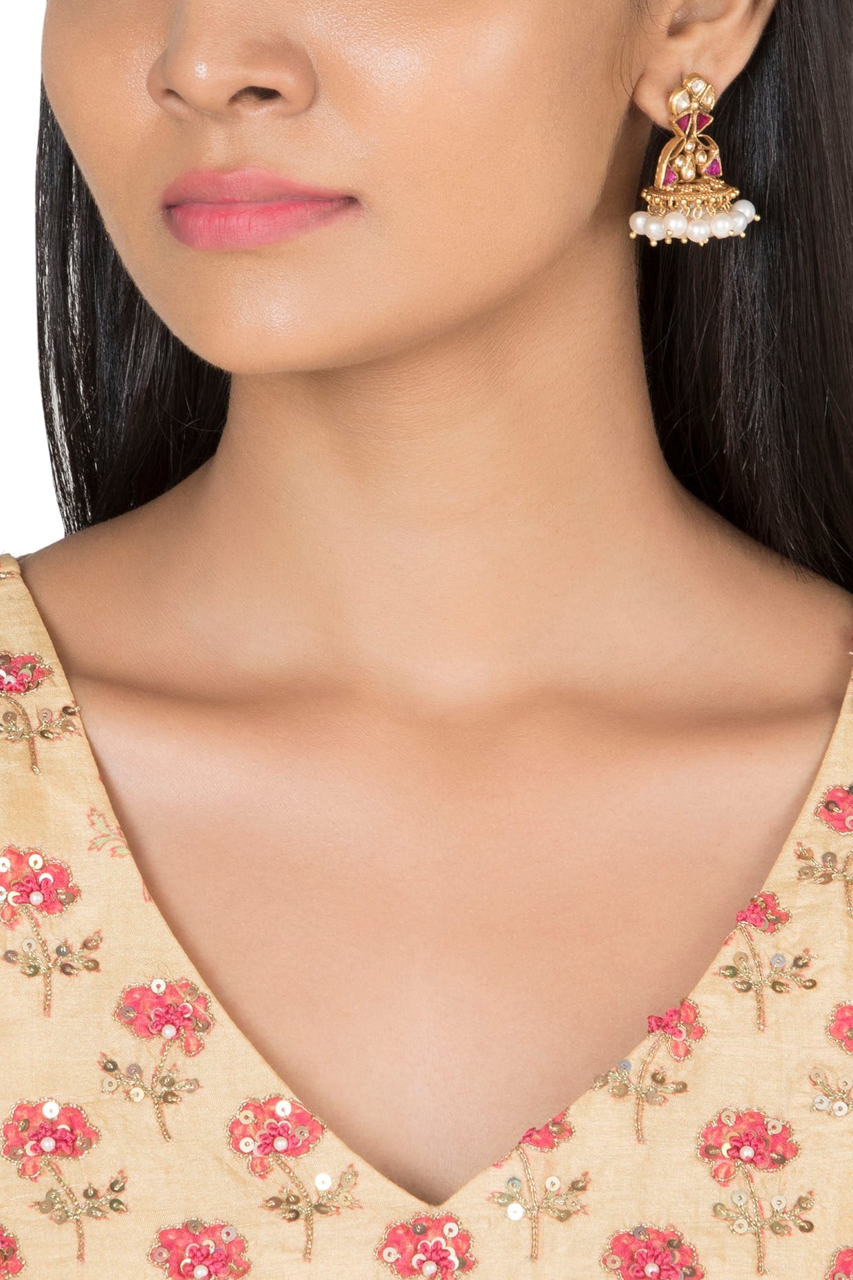 Gold Plated Pearl Hanging Earrings