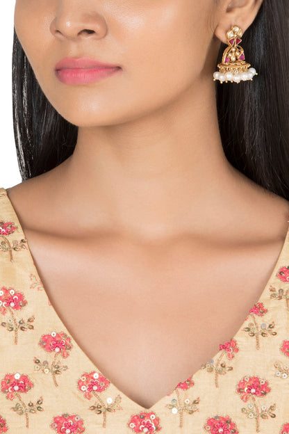 Gold Plated Pearl Hanging Earrings