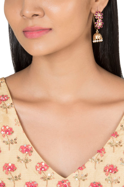 Gold Plated Double Floral Jhumka Earrings