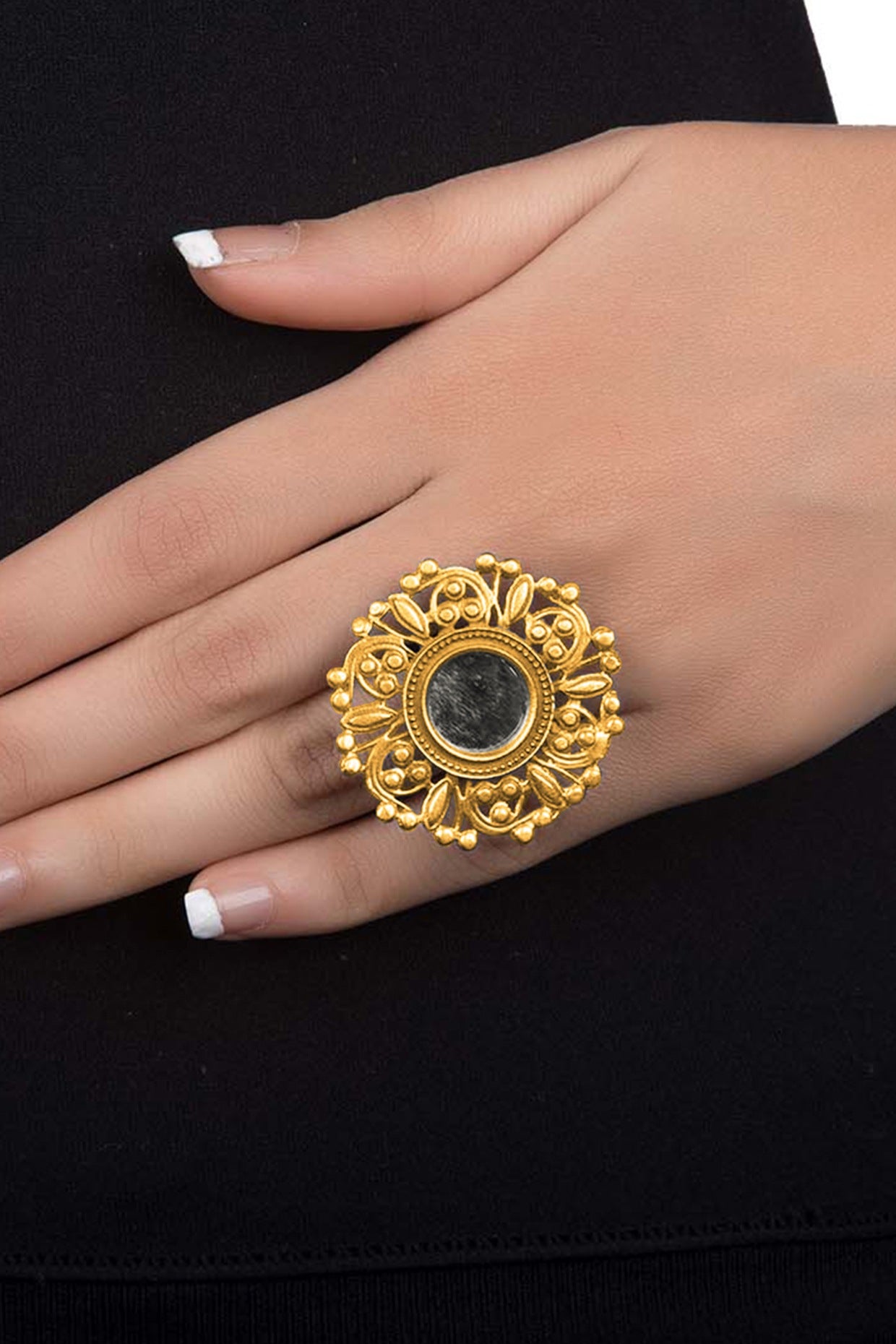 Gold Plated Floral Mirror Ring