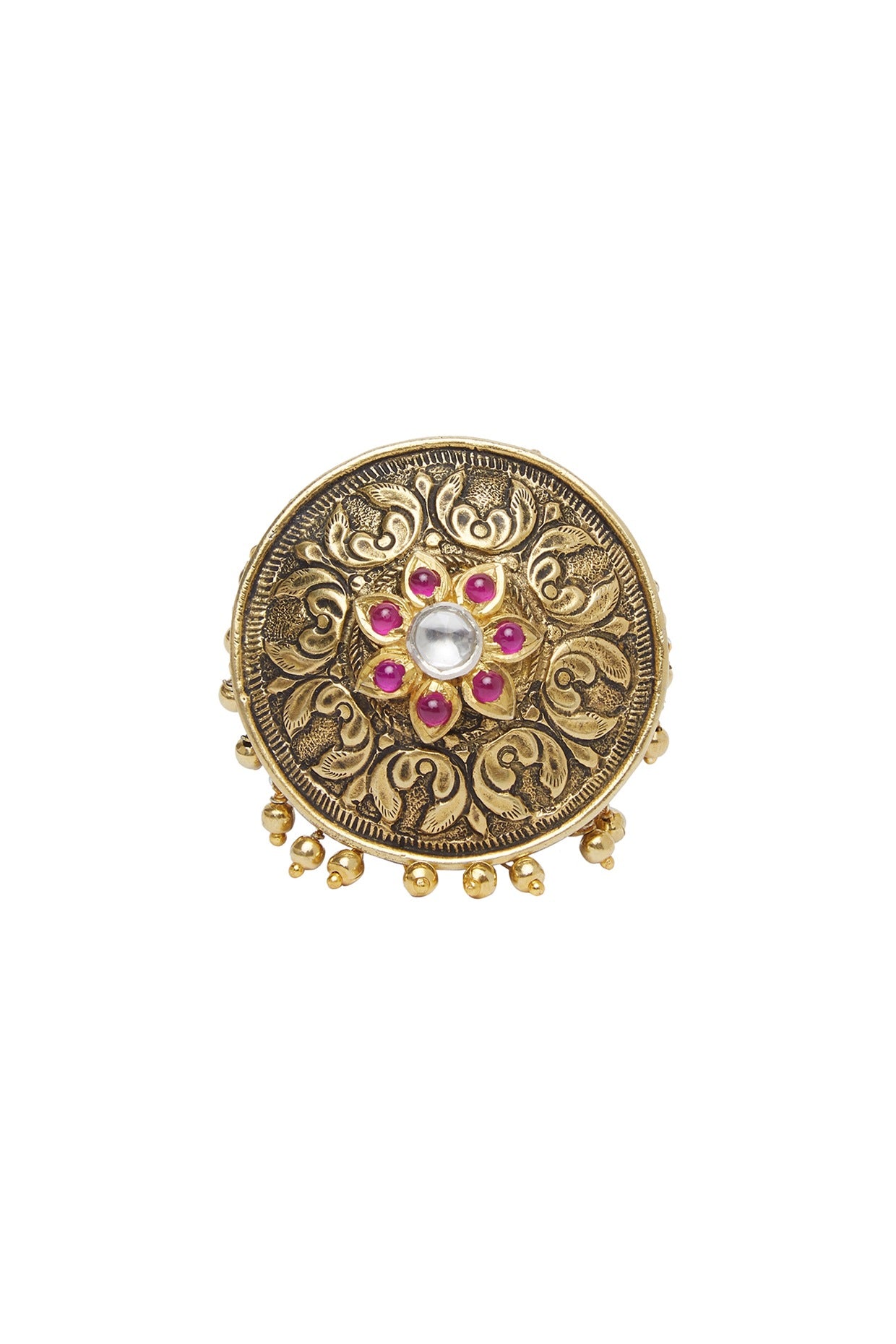 Gold Plated Floral Jadau Ring