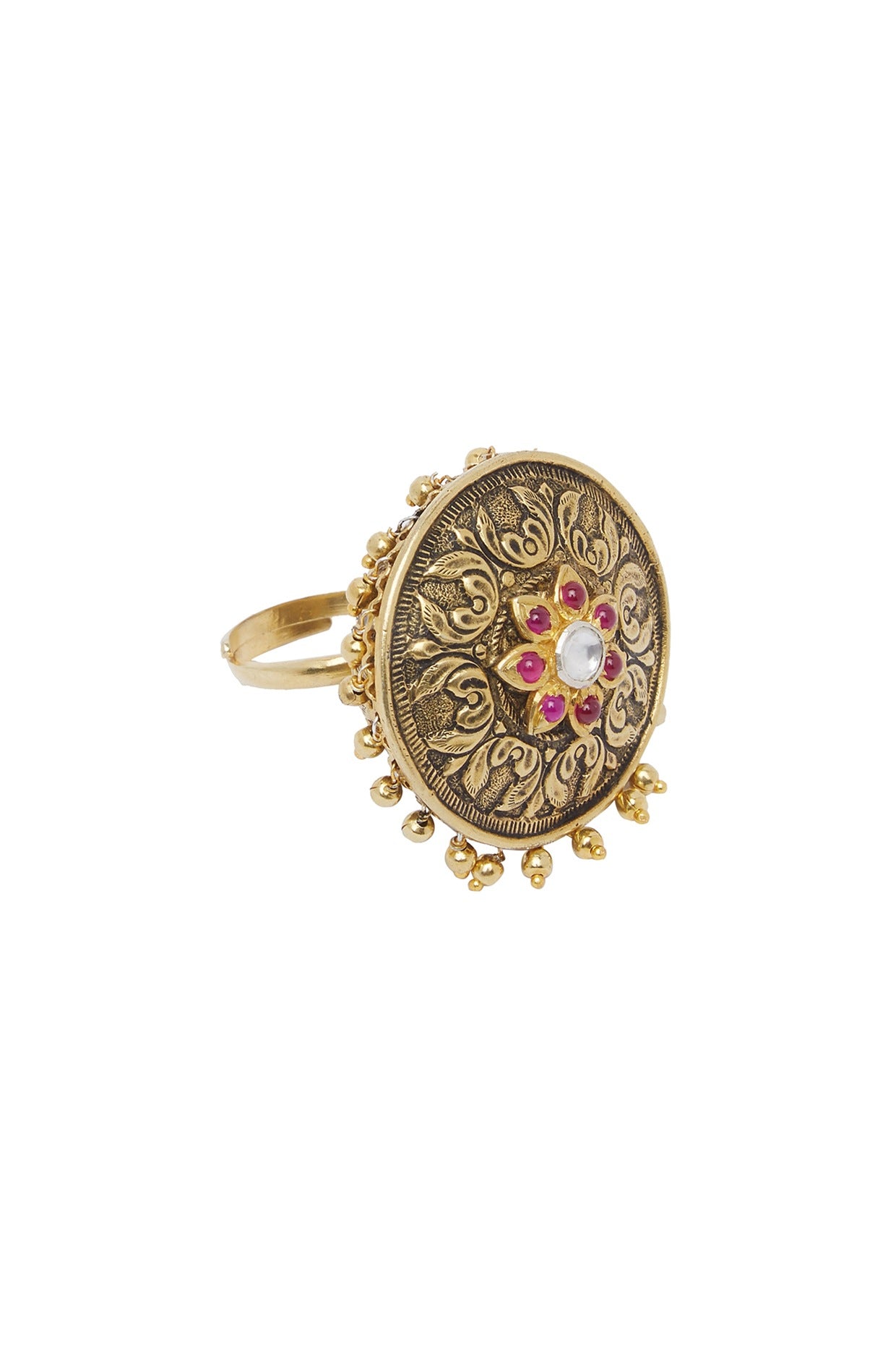 Gold Plated Floral Jadau Ring