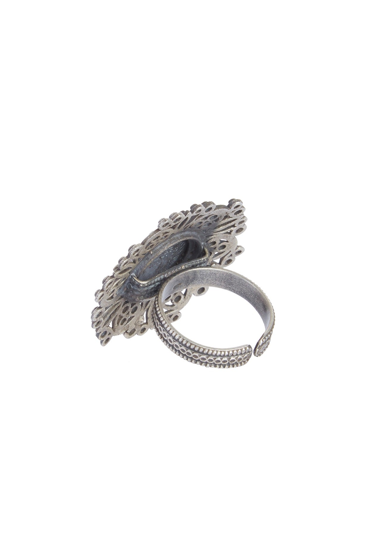 Silver Finish Coin Adjustable Cocktail Ring