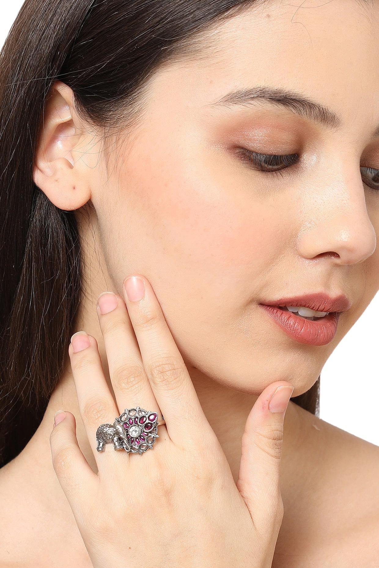 White Finish Oxidized Finger Ring In Sterling Silver