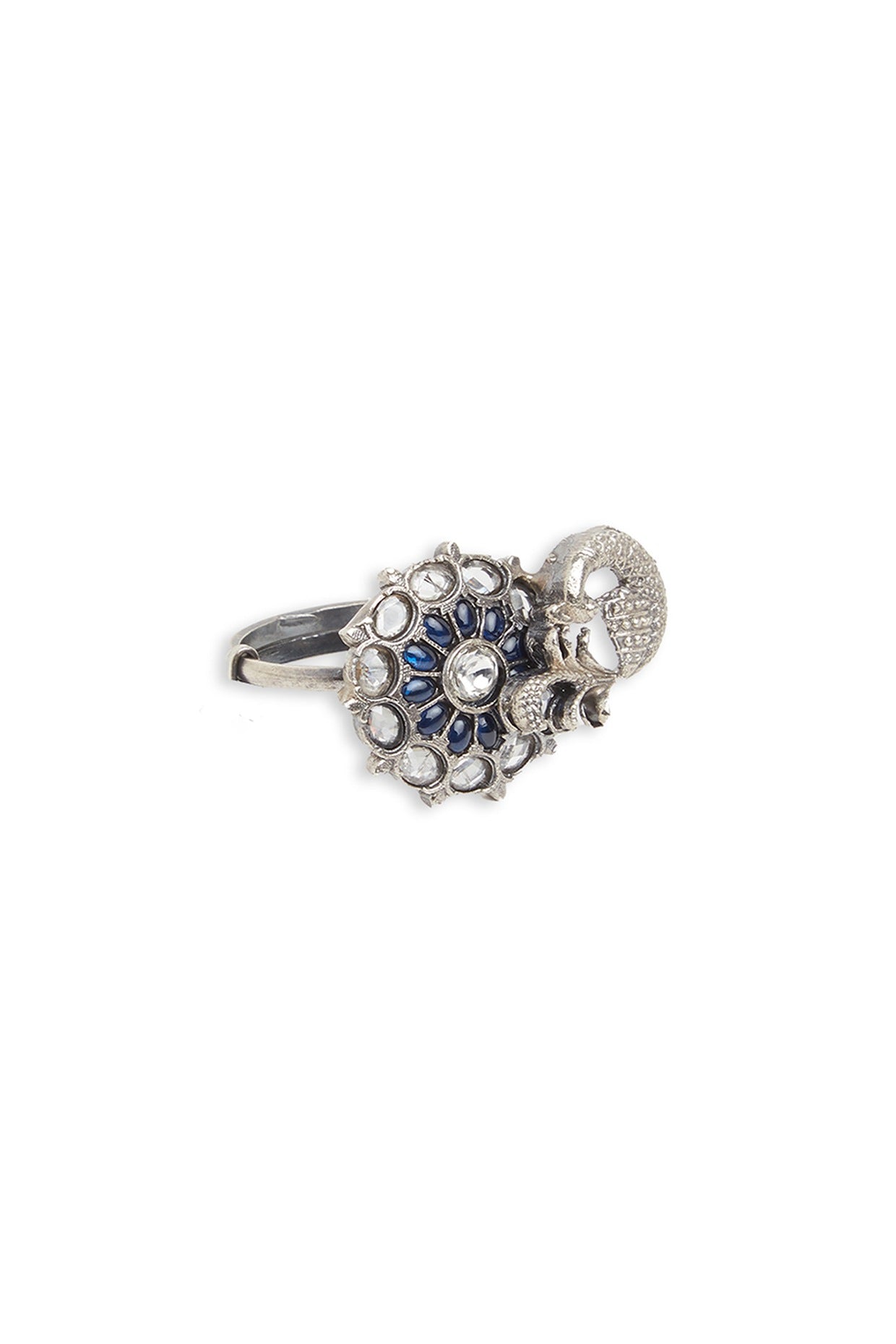 White Finish Sapphire Oxidized Finger Ring In Sterling Silver