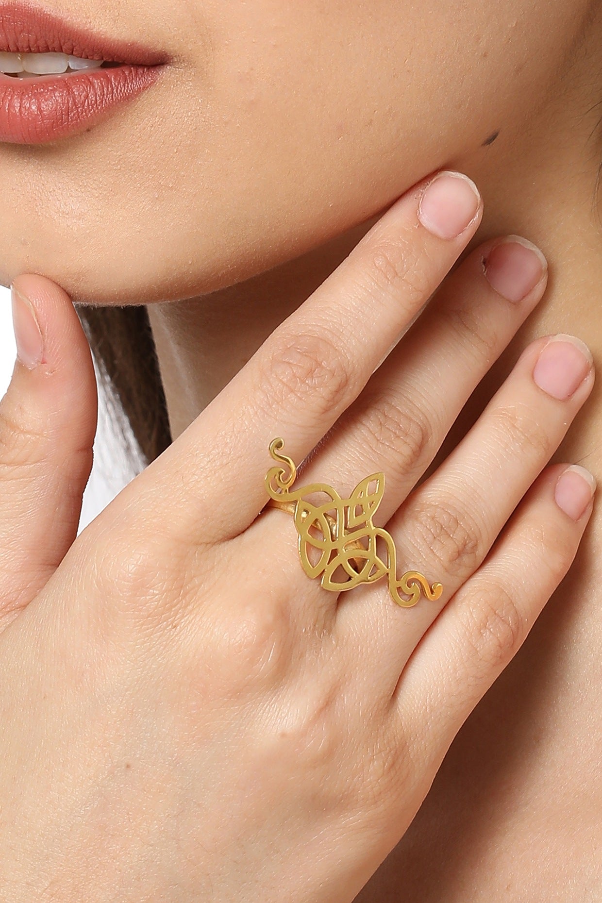 Gold Plated Celtic Motif Ring In Sterling Silver