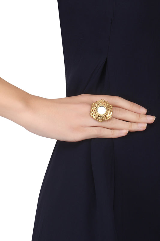 Gold Plated Mirror and Floral Cutwork Ring