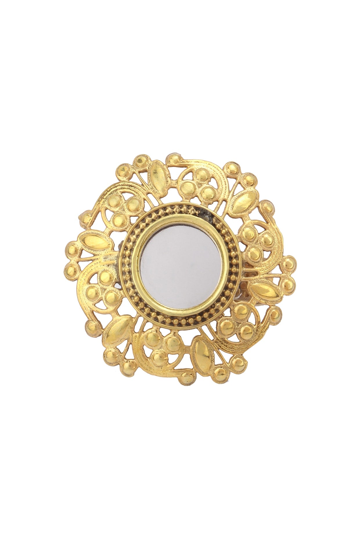 Gold Plated Mirror and Floral Cutwork Ring