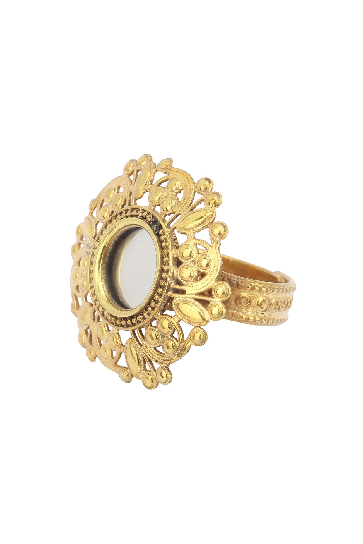 Gold Plated Mirror and Floral Cutwork Ring