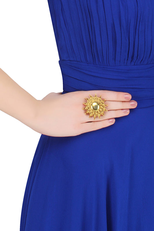 Oxidized Gold Plated Floral Design Ring